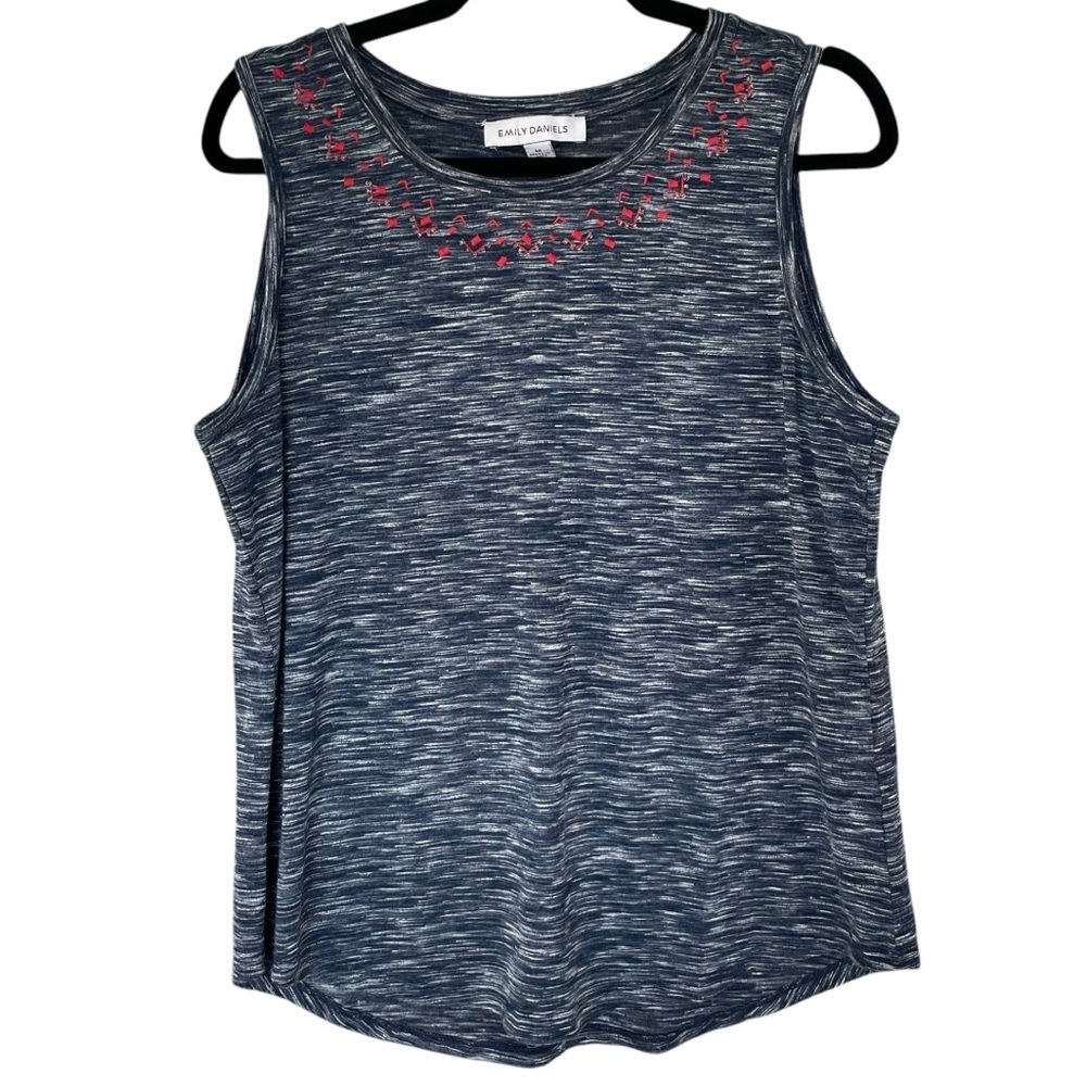 Emily Daniels Navy Beaded Embroidered Sleeveless Blouse Tank